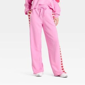 Women's Valentine's Day French Terry Wide Leg Sweatpants JoyLab Pink Small New